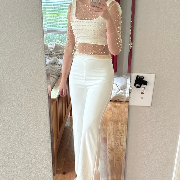 Two Piece Wide Leg Ivory Jumpsuit - Size L - Lulus - Picture 2 of 2